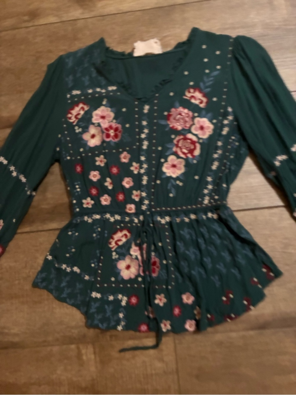 Savanna Jane Teal Embroidered Floral Blouse - Picture 2 of 8